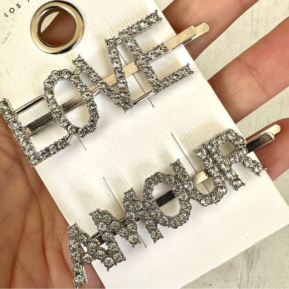 Guess silver tone two piece rhinestone Bobbi pin hair pin set - Picture 4 of 6